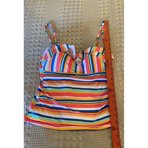 NEW Time and Tru Bikini Swimsuit Top ONLY Size Medium 8-10 Stripes Blue Pink - Picture 9 of 10